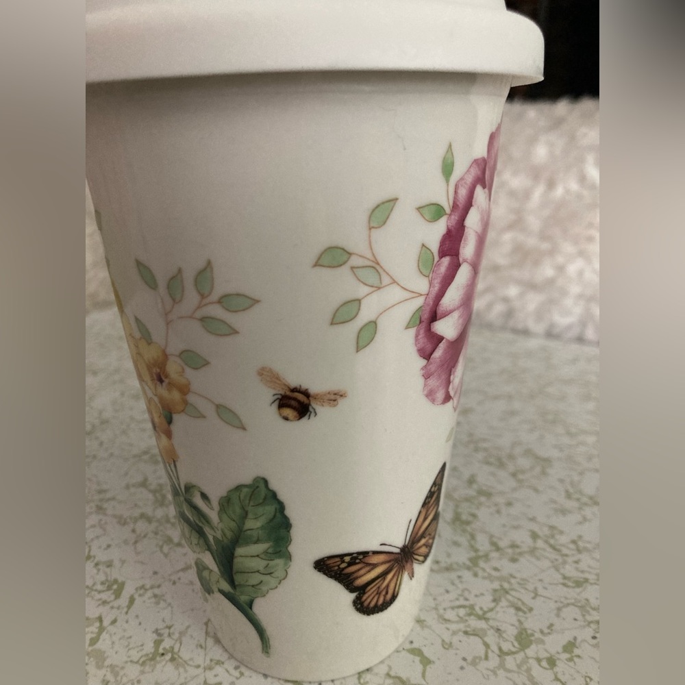 Coffee Mug LENOX Travel Mug BUTTERFLY MEADOWS Coffee Tea Cup DOUBLE WALL Mug Tea - Picture 4 of 13